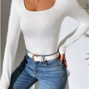 SHEIN Cream Fitted Long Sleeve Bodysuit